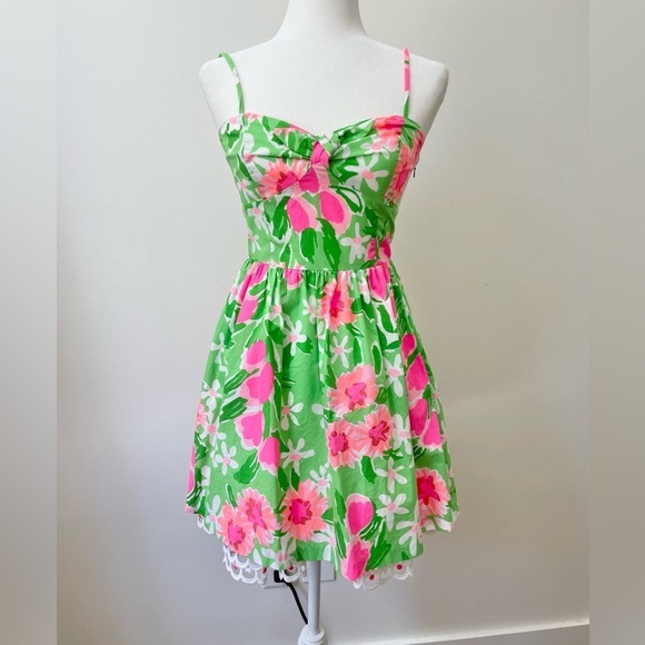 Lilly Pulitzer Dresses & Skirts - Lilly Pulitzer Pink and Green Floral Mini Dress Cotton Tropical Summery Size 2